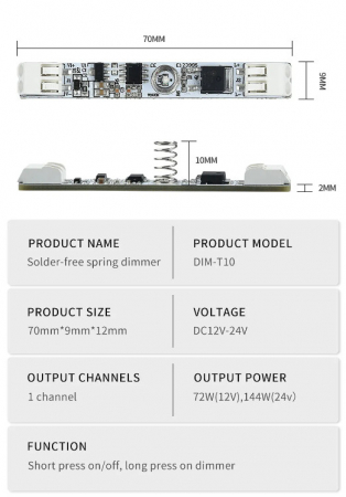 Comutator profil tactil 12-24V DC 6A reglabil fara lipire [3]