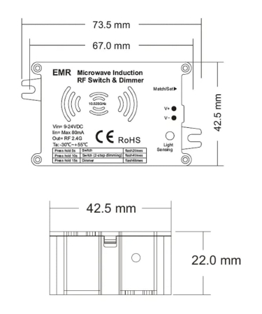 Senzor radio cu microunde 9-24V DC - Dimmer LED cu rezervă de timp - EMR [1]