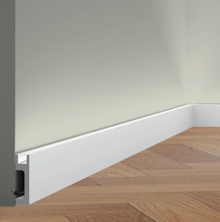 Cornisa & Plinta decorativa duropolimer - Plinta alba decorativa duropolimer pentru LED, latime 80 mm