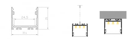 Profil Aluminiu LED negru P22-3 Dispersor opal 2M [2]