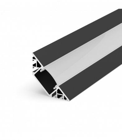 Profil LED colt - Profil Aluminiu LED negru P7-1 Dispersor opal 2M