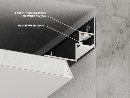 Profil Led Rigips - Profil Aluminiu Negru LED GS002 Dispersor 2M