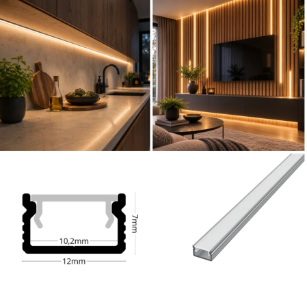 Profil LED aluminiu LP131W Alb, aplicat, 12×7 mm, + Dispersor Opal 2M [1]