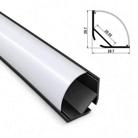Profil LED colt - Profil LED negru de colț din aluminiu 29,7 × 29,7 mm – 2 m LP204B