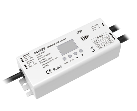 Controler Banda LED - Receptor LED DMX512 - 4 canale - 12-48V DC 4x5A - IP67 - Decodor DMX - D4-WPS