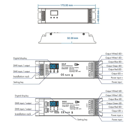 Receptor LED DMX512 - 5 canale - 12-48V DC 5x4A - Decodor DMX - D5-P [2]
