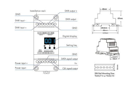 Receptor LED SPI (DMX512) - RGB - pentru benzi digitale LED - 8A 5-24V DC - pentru șină DIN - DS(W) [3]