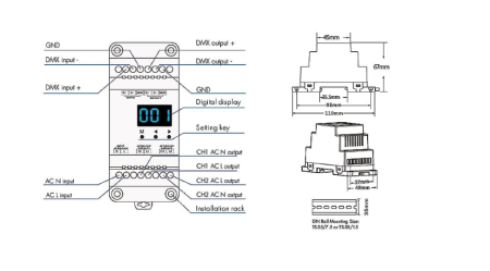 Receptor LED Triac (DMX512) - Dimmer pentru becuri 230VAC 2x100W - Șină DIN - S1-DR(W) [2]