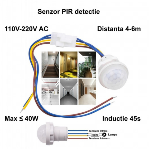 Senzor Pir 110-220V cu 4 Fire 28x37mm [6]