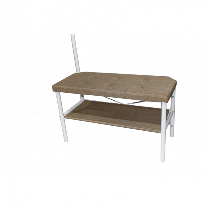 Bancheta Tapitata cu Suport pentru Incaltaminte si Cuier, Cadru din Metal, 72 x 32 x 167 cm, Maro [2]