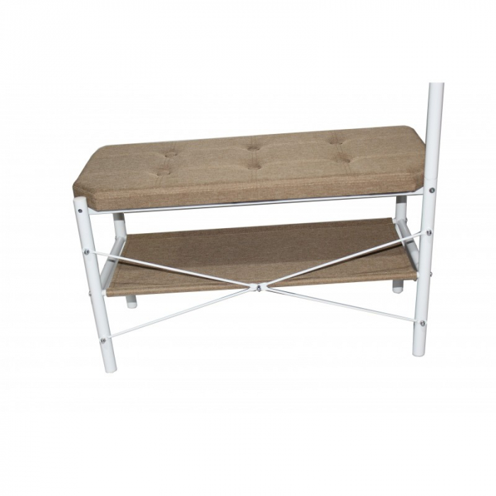 Bancheta Tapitata cu Suport pentru Incaltaminte si Cuier, Cadru din Metal, 72 x 32 x 167 cm, Maro [3]