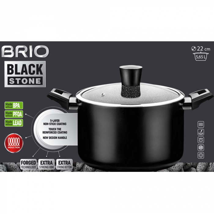 Oala cu capac, 22 cm, BRIO BLACK STONE [2]