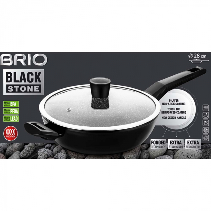 Tigaie adanca cu capac si manere, 28 cm, BRIO BLACK STONE [2]