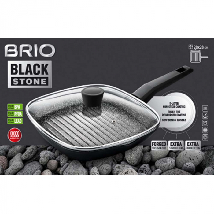 Tigaie grill, cu capac, 28X28 cm, BRIO BLACK STONE [2]