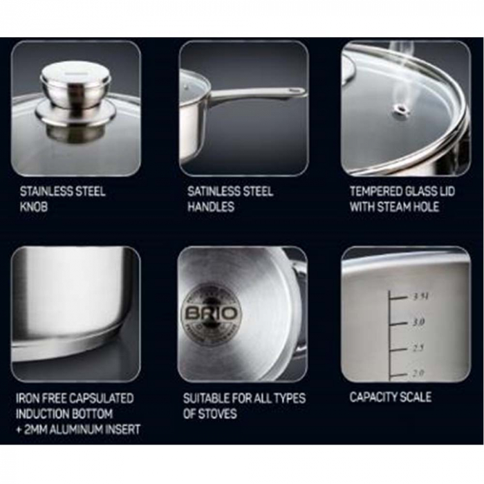 Cratita sos cu coada si capac, 18cm, 2.2 L, BRIO METALLICA [2]