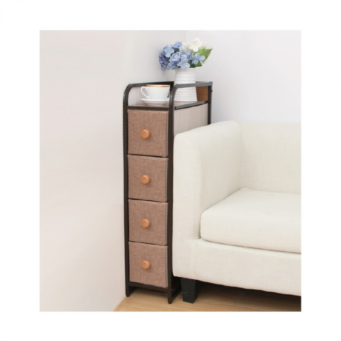 Comoda cu 4 sertare material textil, cadru metalic, blat MDF, 20 x 47 x 84 cm, Gri [6]