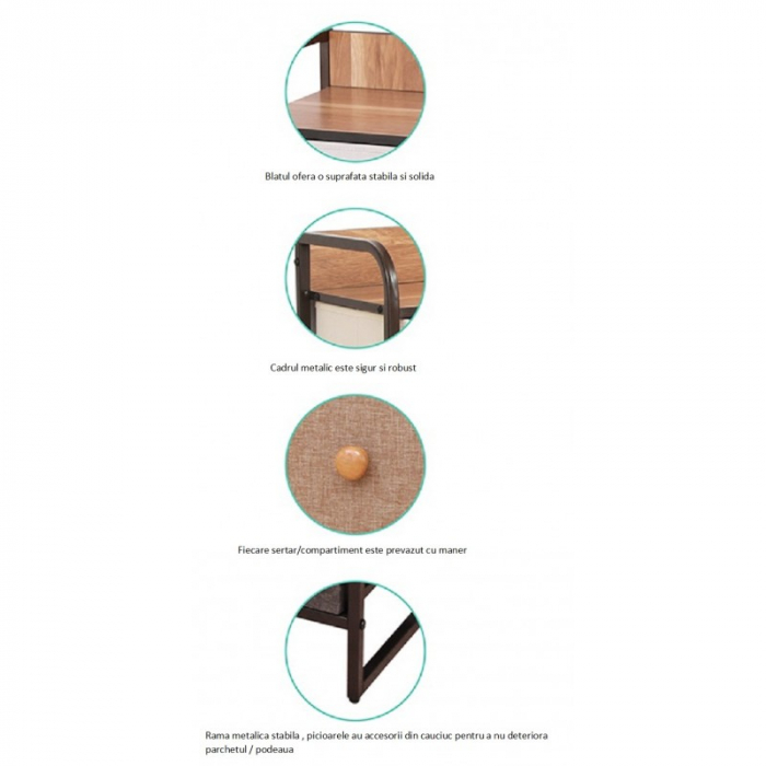 Comoda cu 4 sertare material textil, cadru metalic, blat MDF, 20 x 47 x 84 cm, Gri [7]