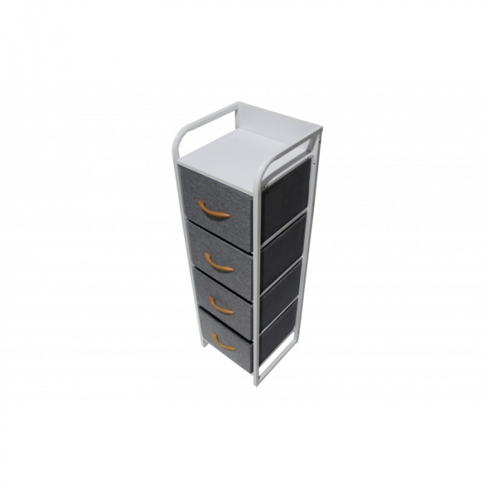 Comoda cu 4 sertare material textil, cadru metalic, blat MDF, 31 x 29 x 99 cm, Gri [2]