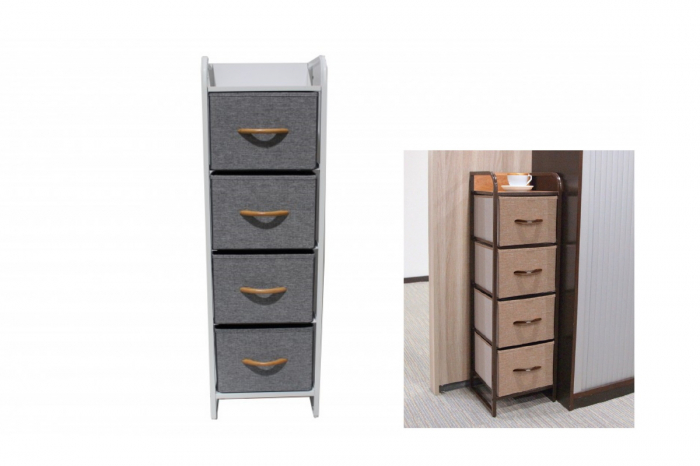 Comoda cu 4 sertare material textil, cadru metalic, blat MDF, 31 x 29 x 99 cm, Gri [3]