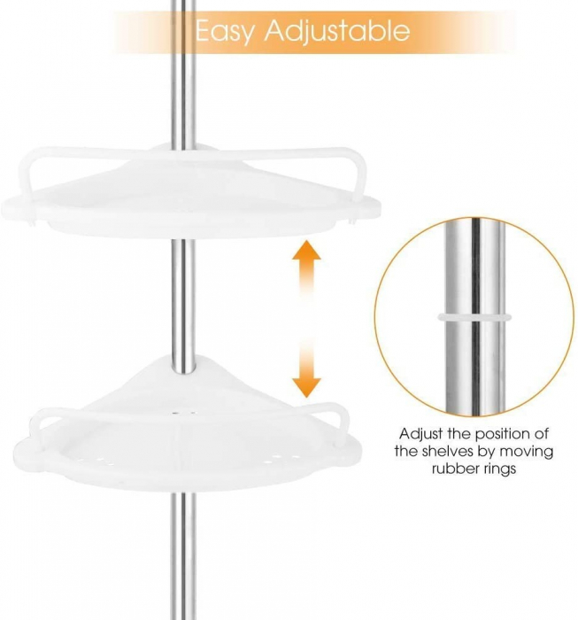 Etajera/organizator pentru baie, 4 polite, montare colt, inaltime reglabila 1-2.60 m [4]