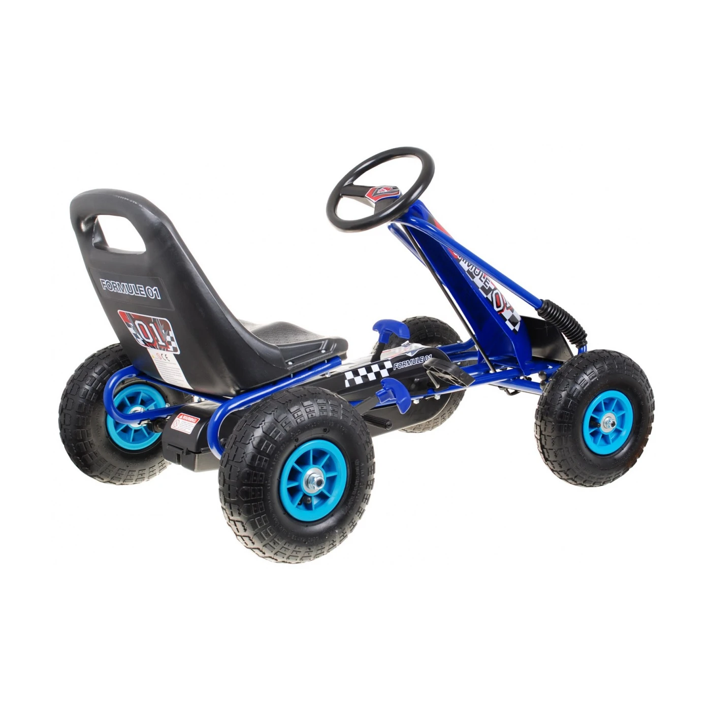 Kart cu pedale pentru copii, frana de mana, roti cauciuc, reglare scaun, Albastru [2]