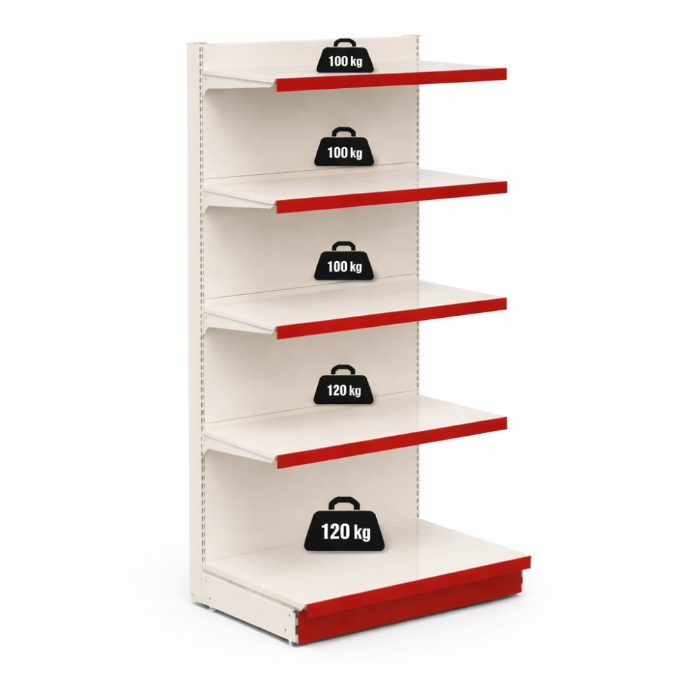 Modul 3 metri Rafturi Metalice pentru Magazin, Inaltime 225, Alb cu Rosu [2]