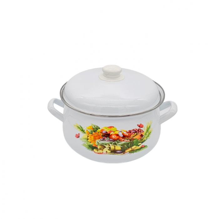 Oala emailata, cu capac, 5 L, Fructe si flori [2]