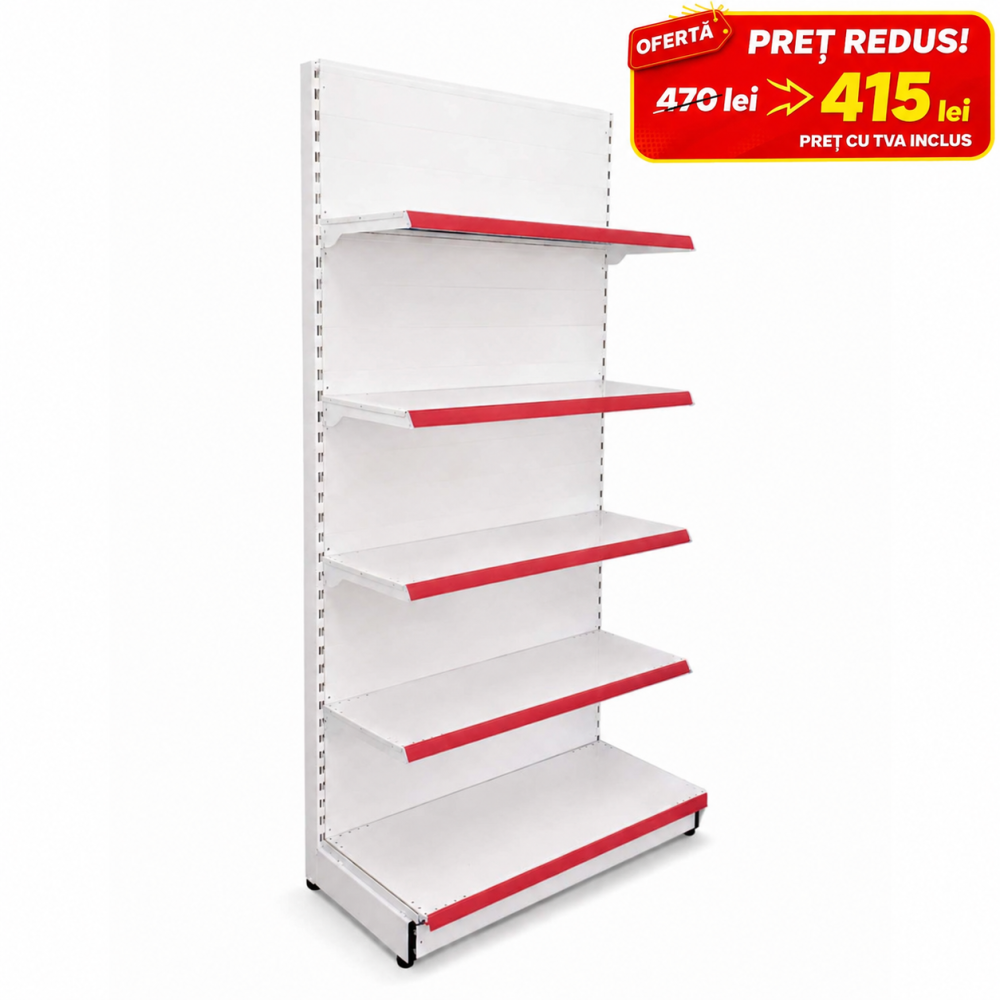 Raft metalic de magazin Economic, 90 x 220 cm, baza si 4 polite, alb cu roșu [4]