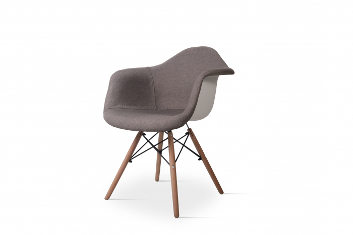 Scaun tapitat cu material textil, cu picioare din lemn si metal, pentru bucatarie / living, 64x45x83cm, Maro [2]