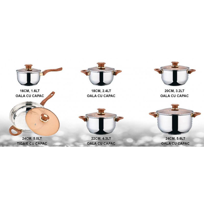 Set 12 piese, din inox, compatibile cu plita cu inductie, cu capace din sticla [2]