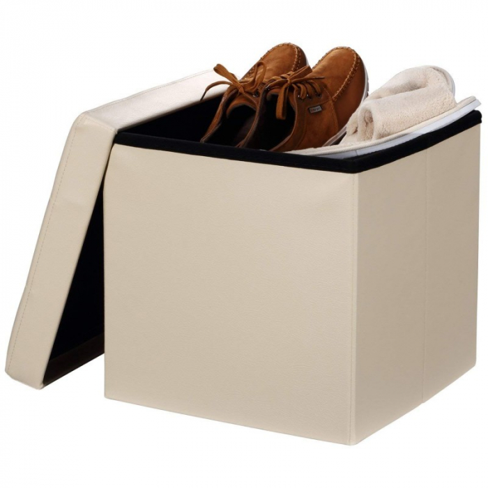 Taburet pliabil cu spatiu de  depozitare - 38x38x38 cm, Grunberg, bej [5]