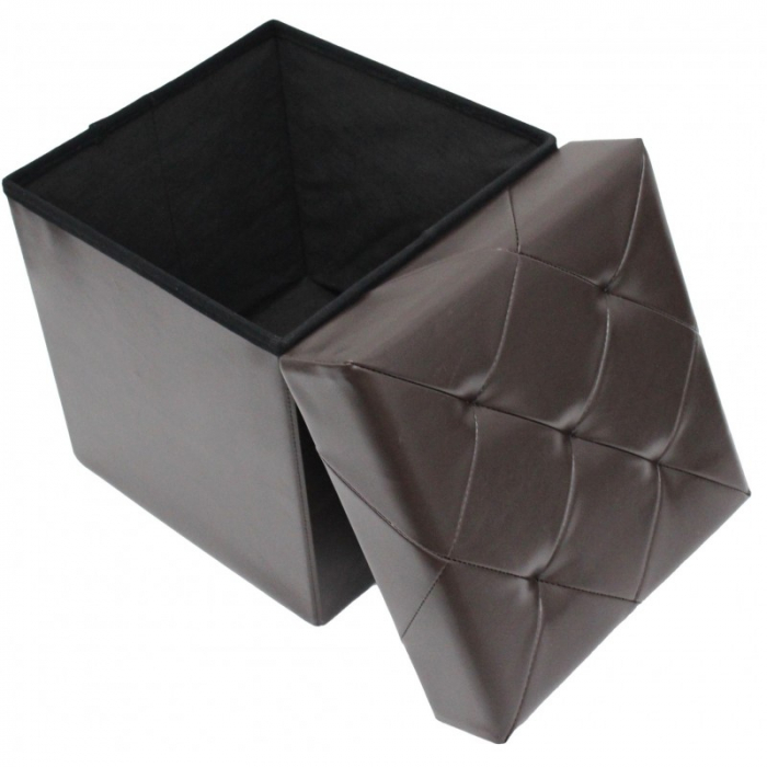 Taburet pliabil cu spatiu de depozitare, 38x38x38 cm, Grunberg, maro [3]