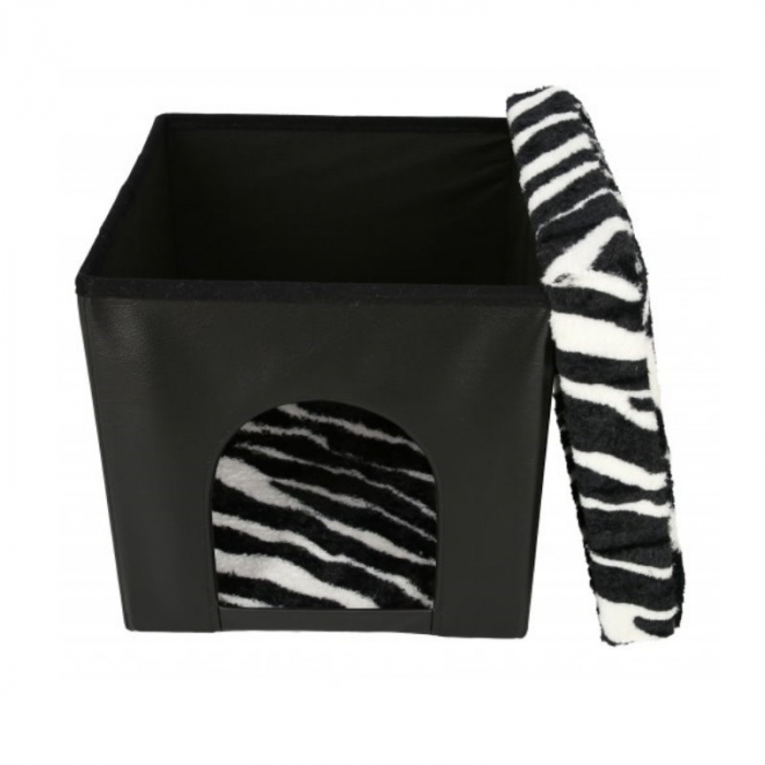Taburet pliabil cu spatiu de depozitare, cu vizuina animalut, 38 x 38 x 38 cm, Grunberg, negru [2]