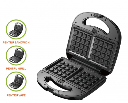 Aparat multifunctional 3 in1, pentru preparat vafe/gofre sau sandwich, 750 W [0]