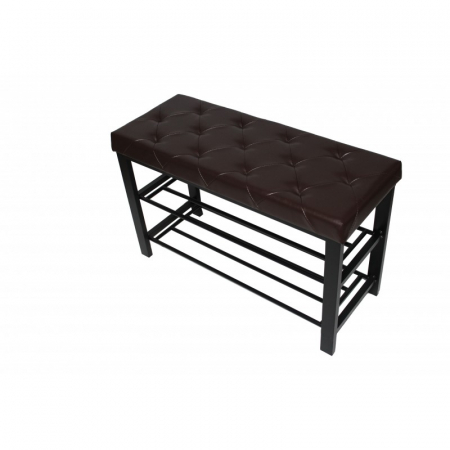 Bancheta tapitata cu suport pentru incaltaminte, 2 rafturi, cadru din metal, 81 x 32 x 49 cm, Maro [1]