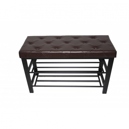 Bancheta tapitata cu suport pentru incaltaminte, 2 rafturi, cadru din metal, 81 x 32 x 49 cm, Maro [0]