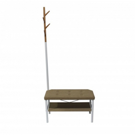 Bancheta Tapitata cu Suport pentru Incaltaminte si Cuier, Cadru din Metal, 72 x 32 x 167 cm, Maro [0]