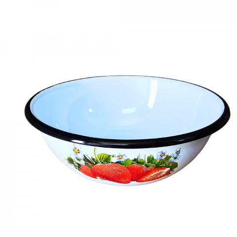 Bol emailat, decor Capsuni, Alb, 1.5 litri [0]