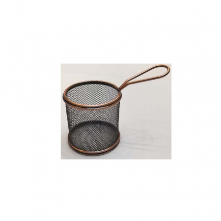 Platouri, cosuri si suporti - BRIO - Cos pentru servire cu maner, rotund, cupru antichizat, 9x9 cm