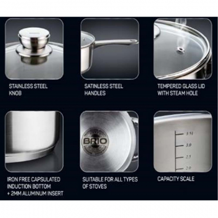 Cratita sos cu coada si capac, 18cm, 2.2 L, BRIO METALLICA [1]