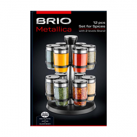 Set 12 piese condimente cu suport rotativ, 90 ml, 2 nivele, BRIO METALLICA [1]
