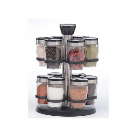 Set 12 piese condimente cu suport rotativ, 90 ml, 2 nivele, BRIO METALLICA [0]