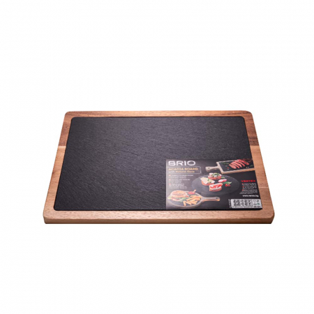 Tocatoare si suporti de bucatrie - BRIO - Platou servire Ardezie cu suport lemn salcam 33 x 23 x 1.5 cm