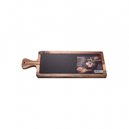 Tocatoare si suporti de bucatrie - BRIO - Platou servire Ardezie cu suport lemn salcam 43 x 14 x 1.5 cm
