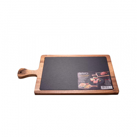Tocatoare si suporti de bucatrie - BRIO - Platou servire Ardezie cu suport lemn salcam 43 x 23 x 1.5 cm