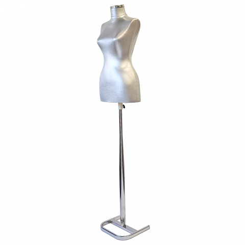 Manechin croitorie - Bust Argintiu Dama Cu Picior Metal Gros