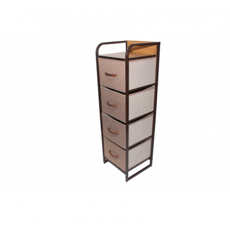 Comoda cu 4 sertare material textil, cadru metalic, blat MDF, 31 x 29 x 99 cm, Maro [0]