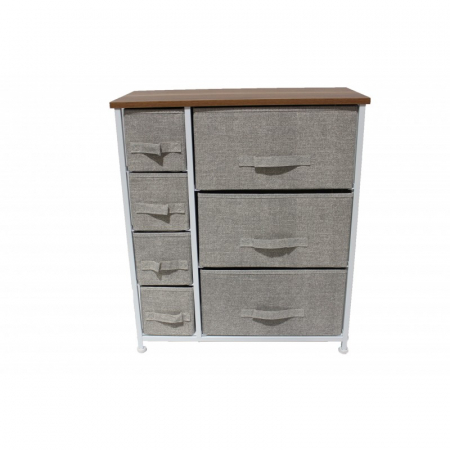 Comoda cu 7 sertare material textil, cadru metalic, blat MDF, 63.50 x 30 x 73 cm, Maro [0]