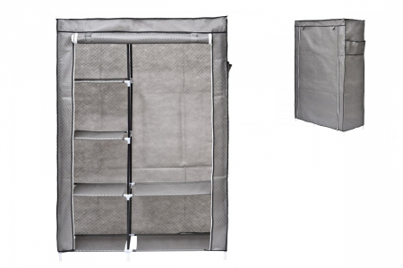 Dulap din material textil, cu structura metalica, 105 x 45 x 160 cm, Grunberg, gri [0]