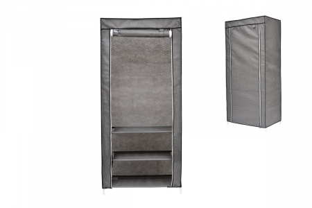 Dulap din material textil, cu structura metalica, 70 x 45 x 160 cm, Grunberg, Gri [0]